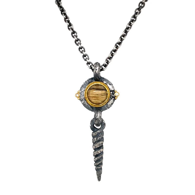 women stylish necklaces -One-of-a-Kind Rutilated Quartz & Diamond Two-Tone Necklace - "Unisus"