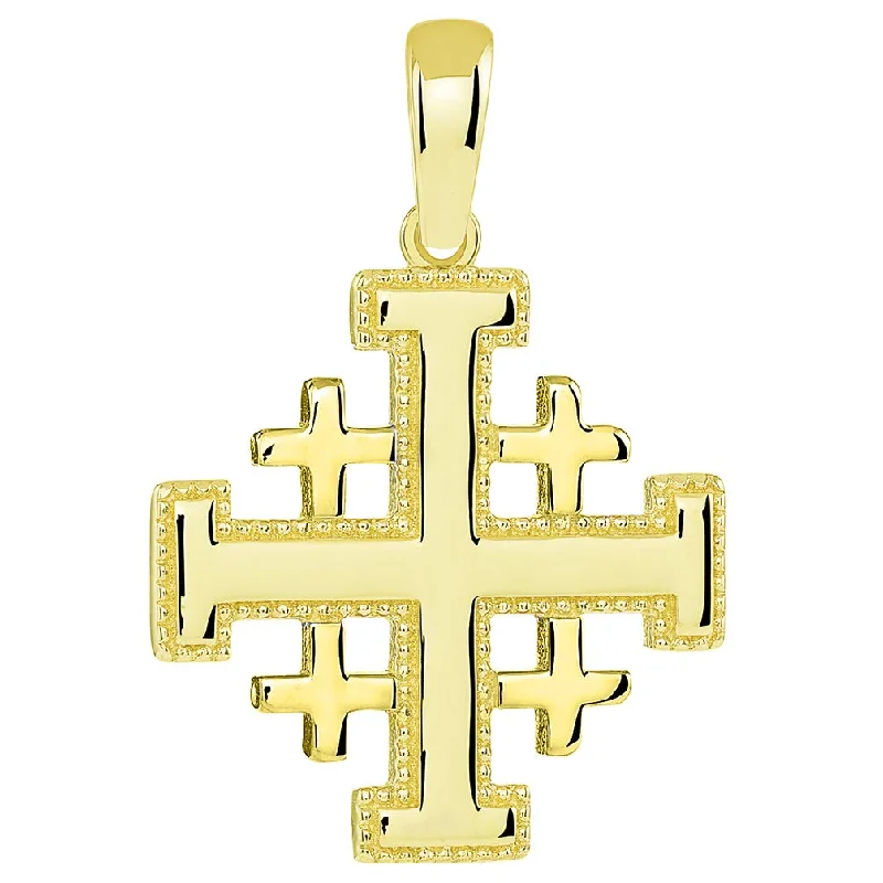 women gold necklaces -14k Yellow Gold Religious Crusaders Jerusalem Cross Pendant