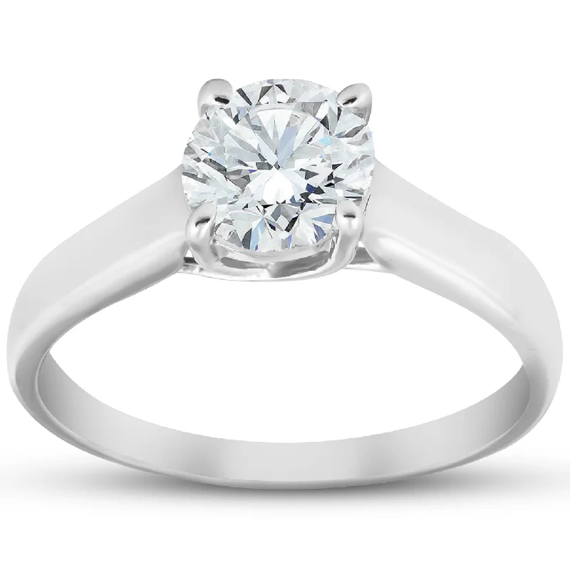 women custom designed engagement rings -Solitaire Diamond Engagement Ring 1 Carat 14k White Gold Enhanced