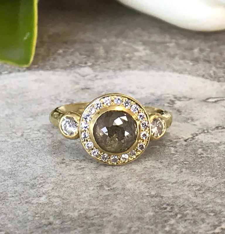 women gemstone rings -6mm Pebble Halo Ring