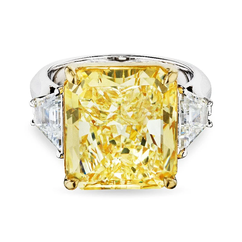 women engagement rings -Radiant Cut Fancy Yellow Diamond Ring with Trapezoids, 14 CT