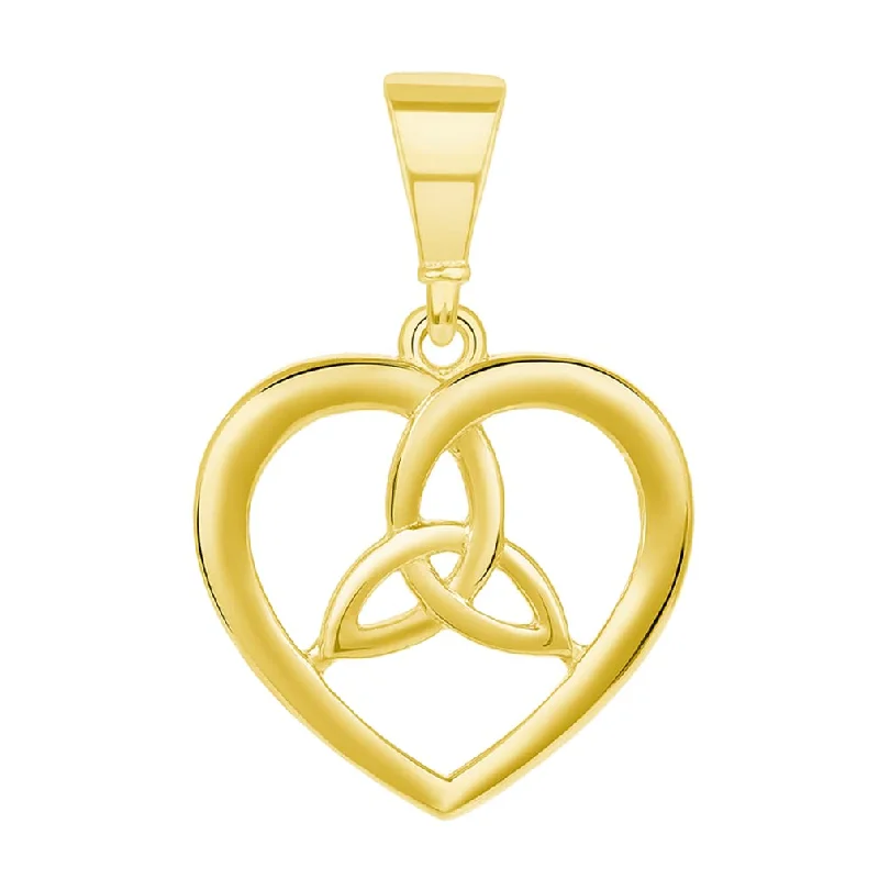 women rope necklaces -14k Yellow Gold Heart with Trinity Celtic Triquetra Love Knot Pendant