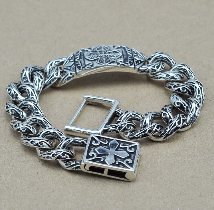 women wedding bracelets -S925 Thai silver cross link bracelets for cool Men jewelry fine vintage style