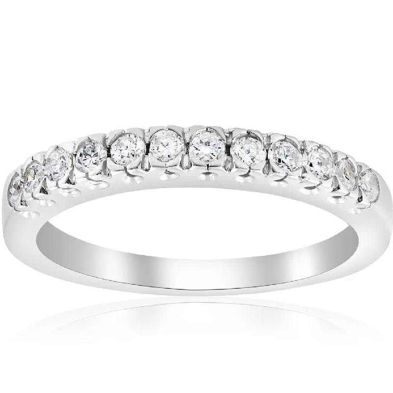 women designer engagement rings -5/8ct Pave Diamond French Prong Set Wedding Ring 14K White Gold