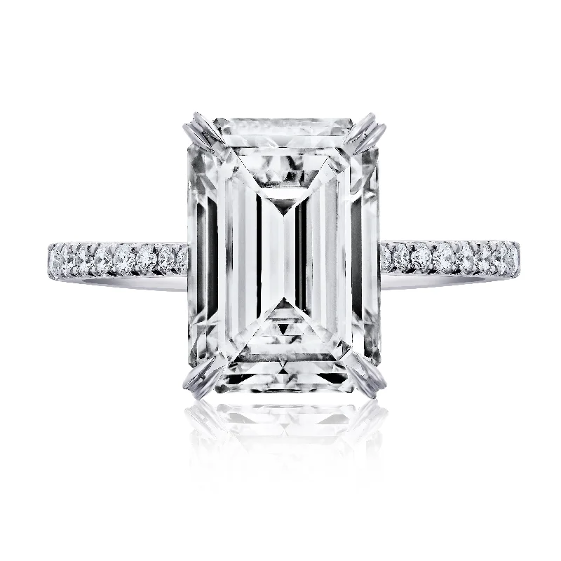 women affordable engagement rings -Emerald Cut Diamond Ring with Micro Pave, 5 CT