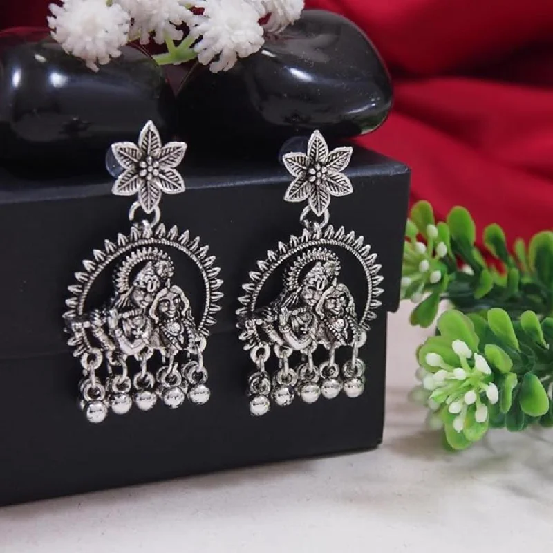 women drop earrings -Etnico Navratri Silver Oxidised Afghani Boho Earrings For Women (Style 1)