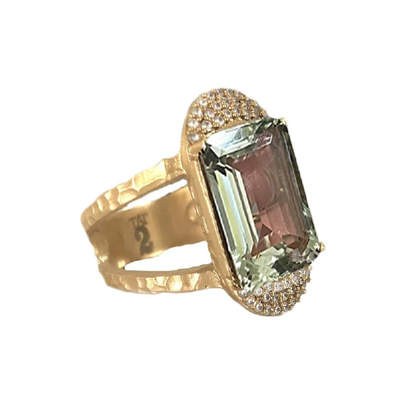 women custom wedding bands -GOLD KOSOR EMERALD CUT GREEN AMETHYST & CRYSTAL COCKTAIL RING