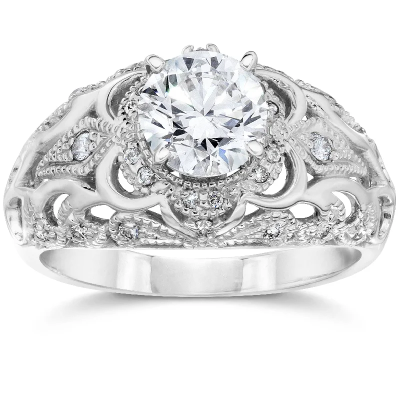 women romantic engagement rings -Emery .75Ct Vintage Diamond Genuine Engagement 14K White Gold