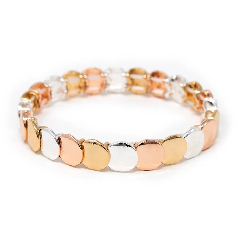 women minimalist bangles -Three Tone Disc Stretch Bracelet