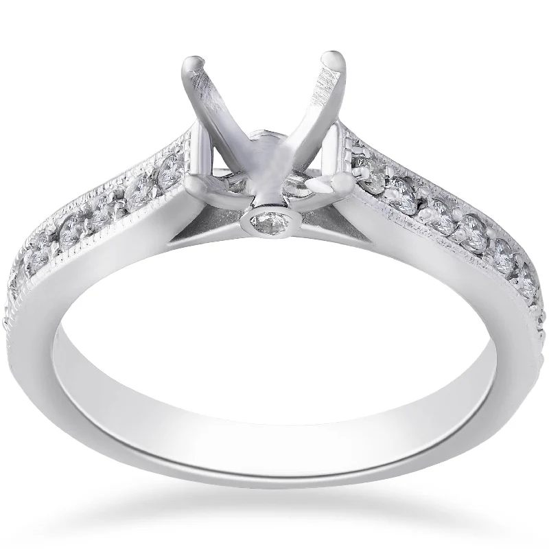 women solitaire engagement rings -1/3ct Diamond Engagement Semi Mount Ring 14K White Gold