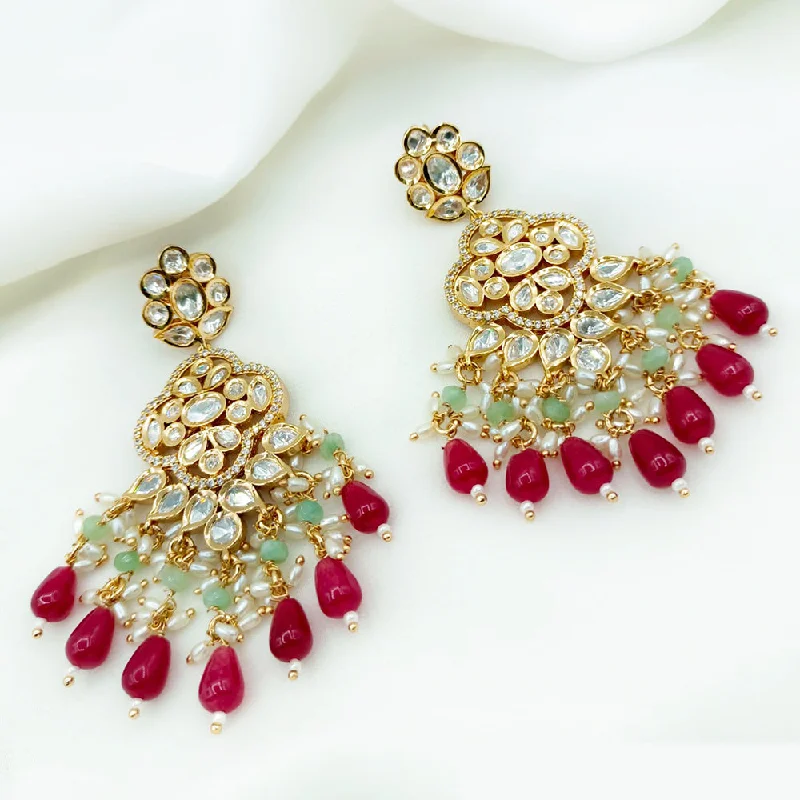 women clip-on earrings -Royal Kundan Jewellery Gold Plated Polki Kundan And Pearls Dangler Earrings