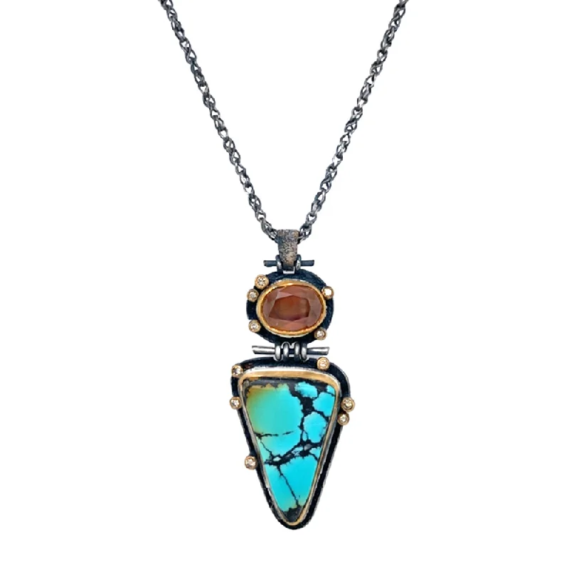 women luxury necklaces -Sterling Silver, Gold, Turquoise & Cassiterite Necklace - "Western Sky"