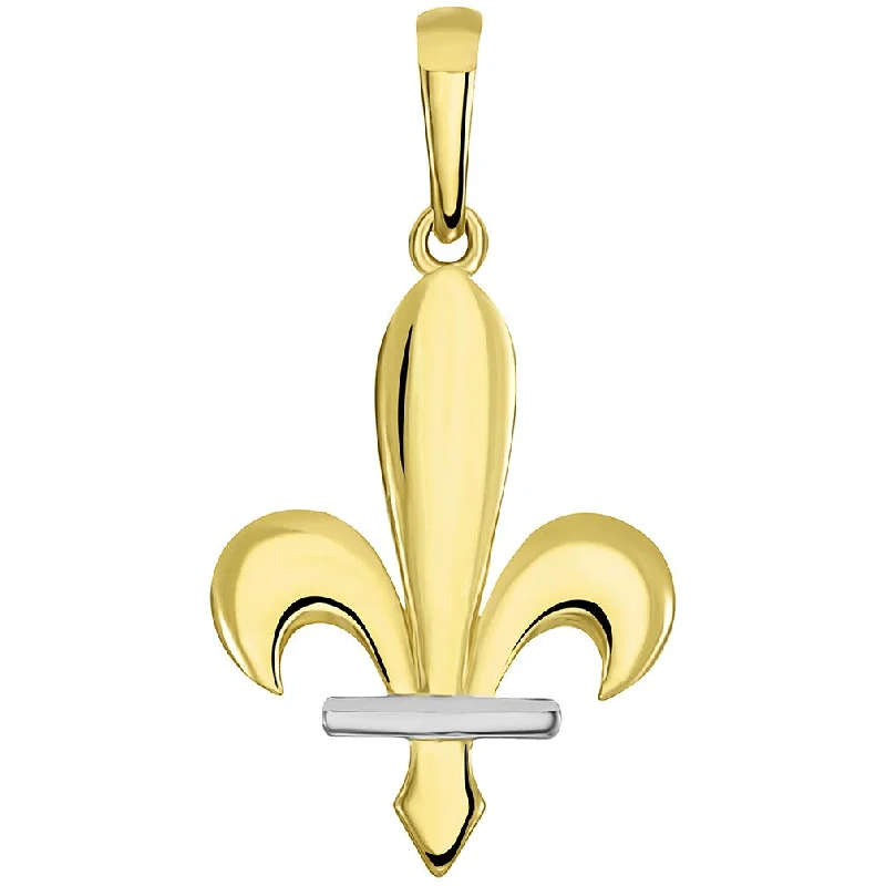 women engagement necklaces -14k Yellow Gold Polished Two-Tone Fleur de Lis Bosnian Pendant