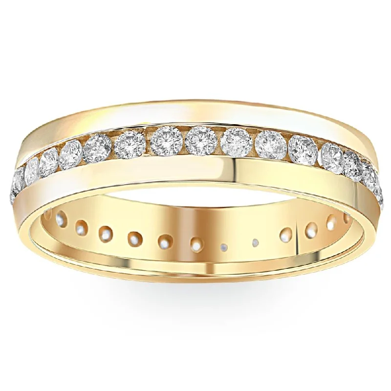 women custom diamond engagement rings -1 1/4ct Mens Diamond Channel Set Eternity Ring 14K Yellow Gold