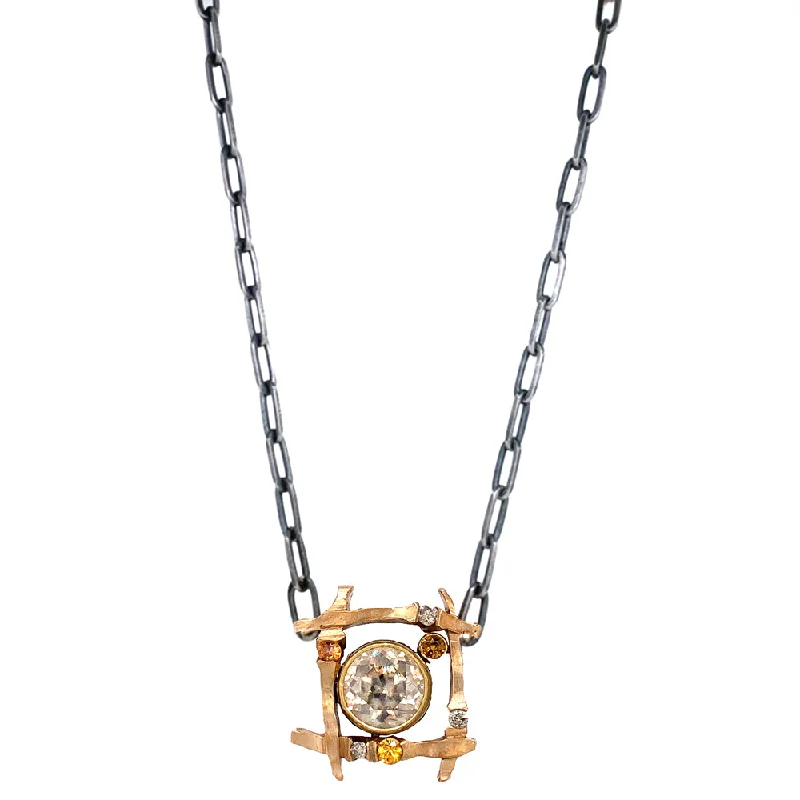 women heart necklaces -Cassiterite, Montana Sapphire & Cognac Diamond Necklace - "Bronze Horizon"