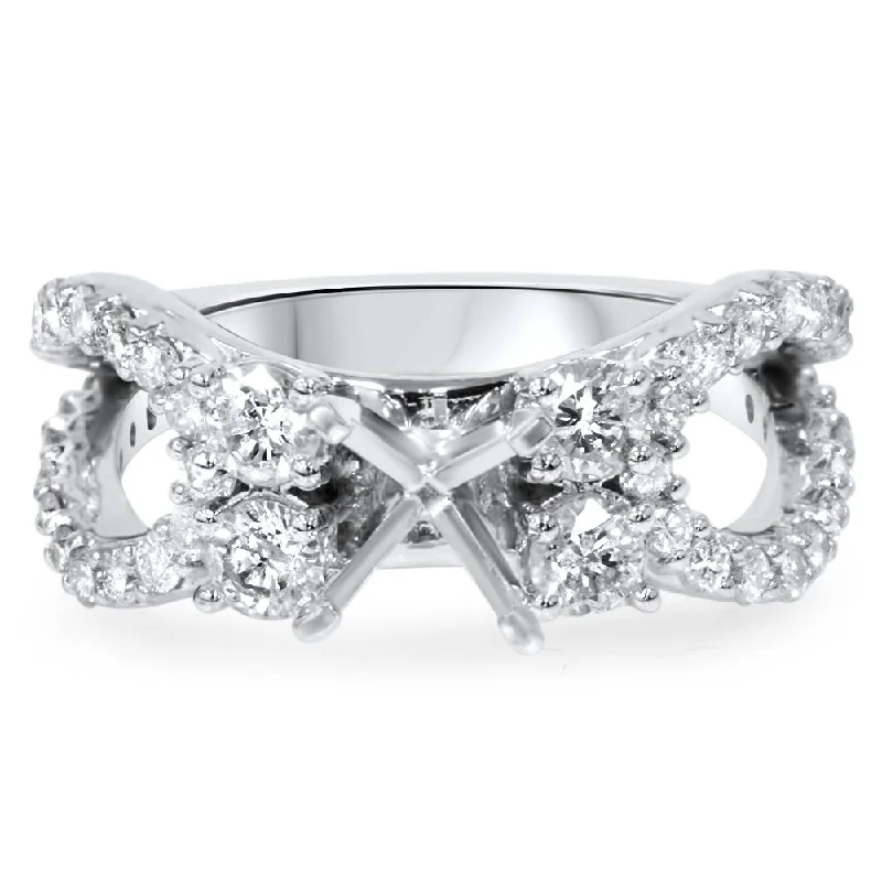 women halo diamond engagement rings -1 1/5Ct Diamond Engagement Ring Setting 14K White Gold