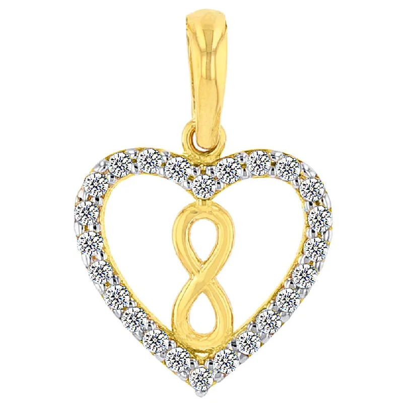 women layered necklaces -Solid 14k Yellow Gold CZ Heart wit Vertical Infinity Symbol Pendant