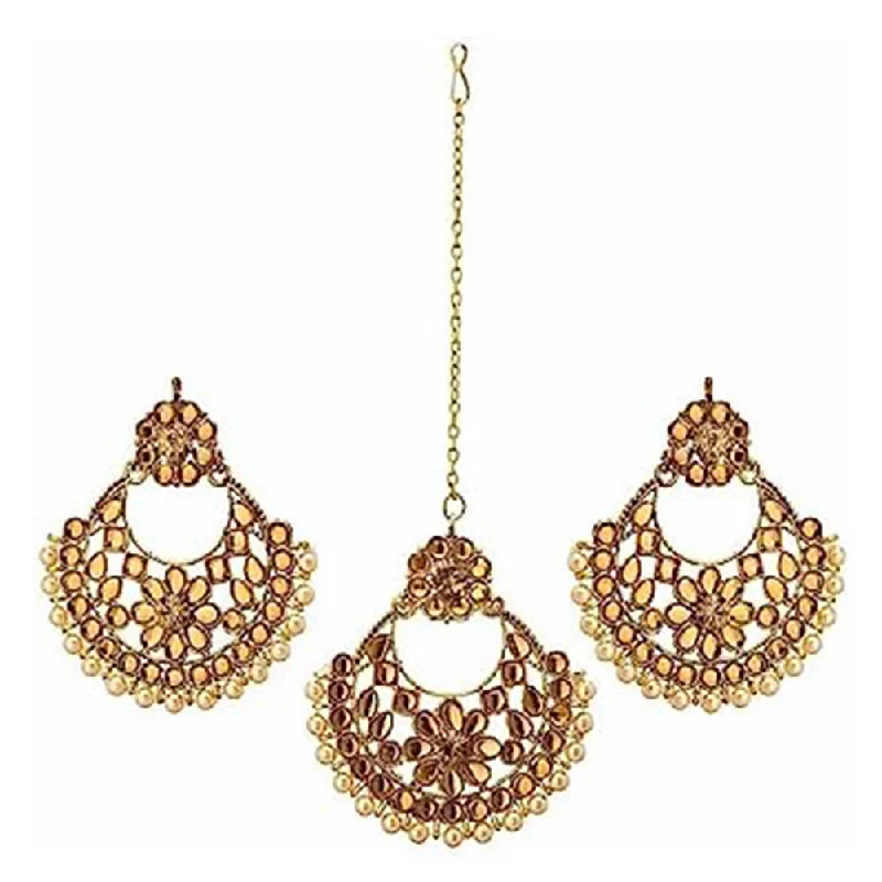 women modern hoop earrings -Subhag Alankar Gold Alloy Gold Jewel Set with Maangtikka