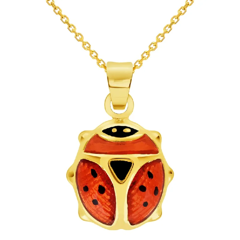 women zodiac necklaces -14k Yellow Gold Mini Red Enamel Ladybug Charm Pendant Necklace