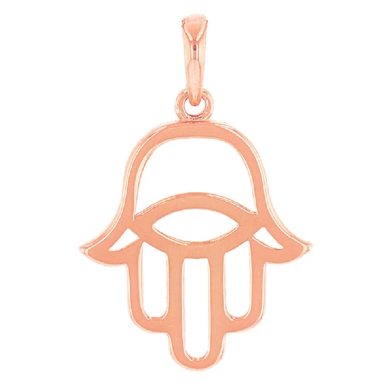 women heart necklaces -Solid 14k Rose Gold Hamsa Hand of Fatima with Evil Eye Charm Pendant