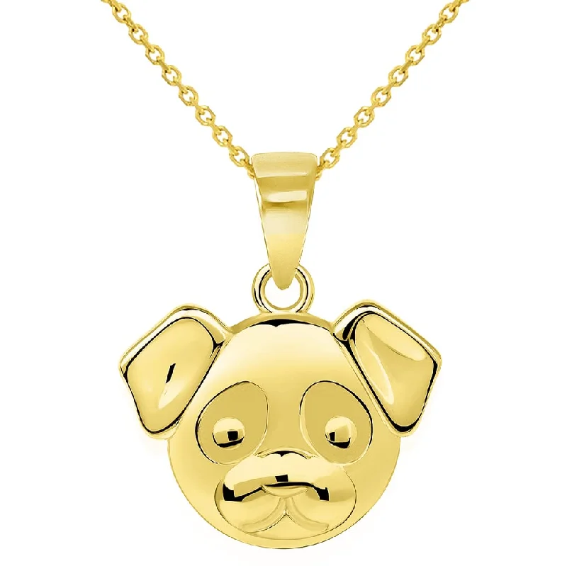 women long necklaces -14k Yellow Gold Mini Puppy Face Charm Animal Pendant Necklace