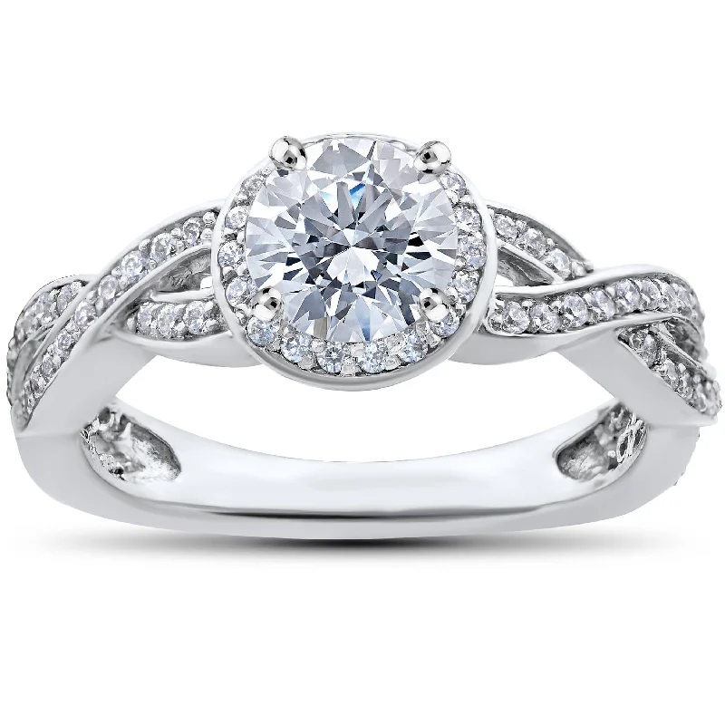 women princess diamond engagement rings -7/8ct Pave Halo Diamond Engagement Infinity Vintage Ring 14K White Gold