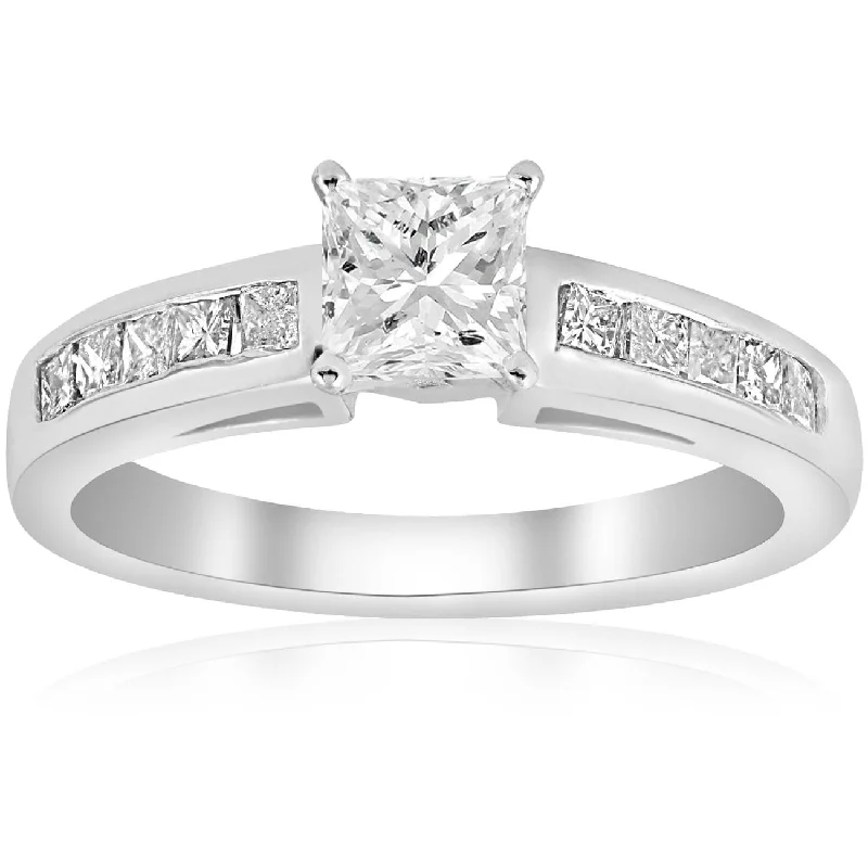 women modern luxury engagement rings -1 1/4ct Princess Cut Diamond Engagement Ring 3/4ct ctr 14K White Gold