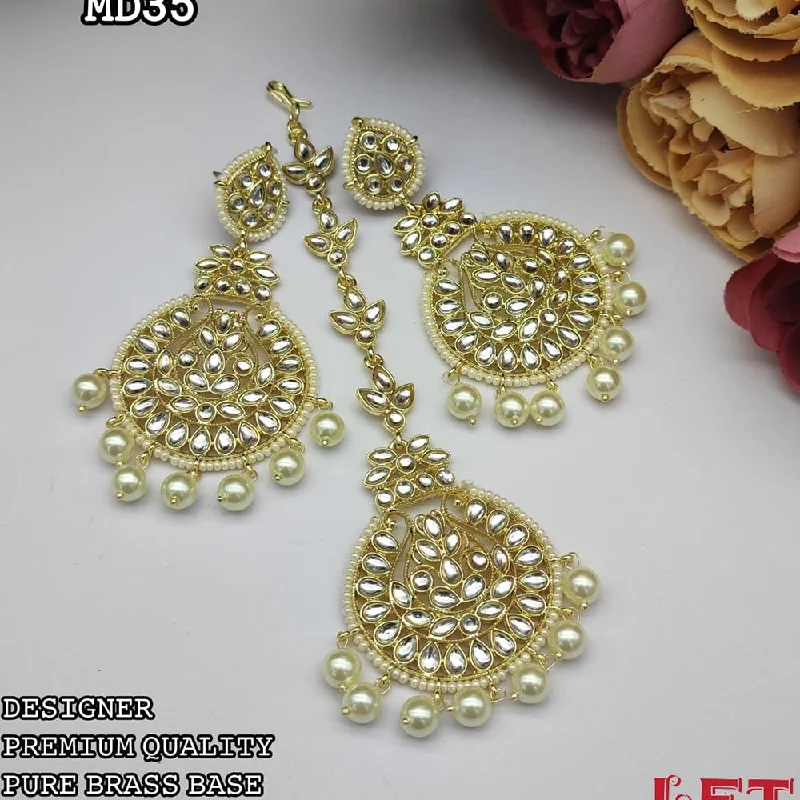 women bohemian earrings -Lucentarts Jewellery Gold Plated Earrings With Maangtikka