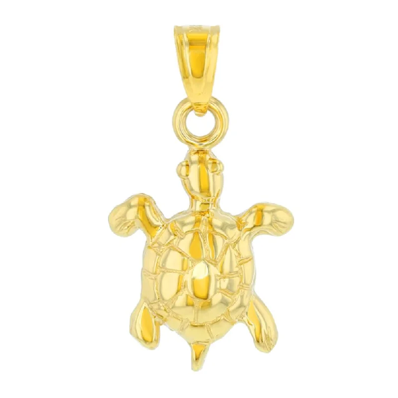 women gold plated necklaces -14K Yellow Gold Polished Good Luck Sea Turtle Charm Animal Pendant