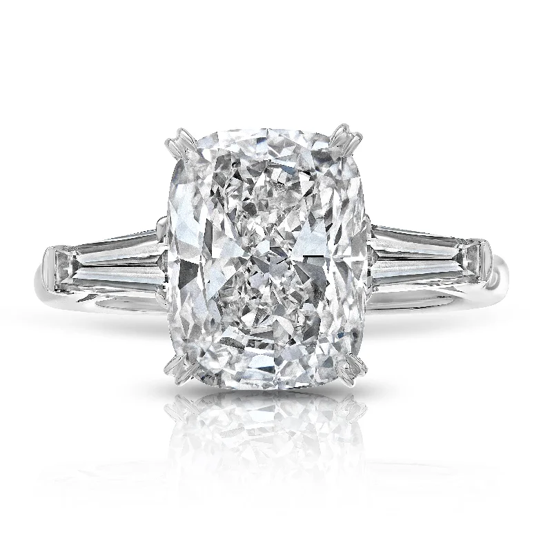 women classic solitaire rings -Princess Cut Diamond Ring with Tapered Baguettes, 5 CT