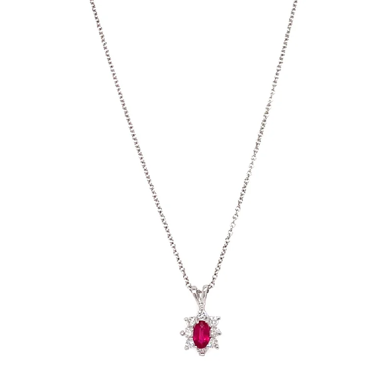 women emerald necklaces -Ruby & Diamond Halo Pendant - "Ruby in White"