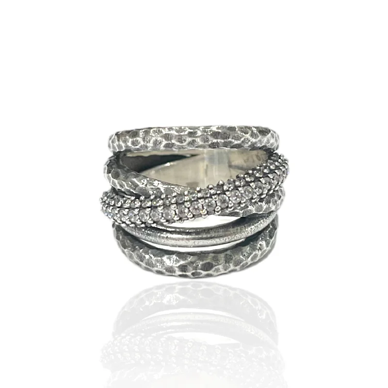 women eternity rings -VINTAGE SILVER ALMORA LAYERED BAND RING