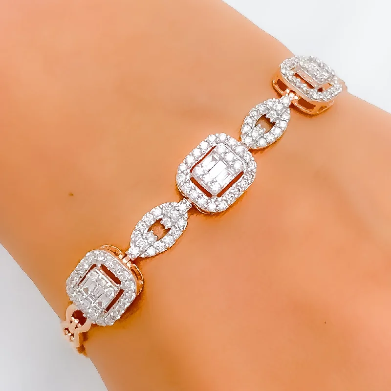 women statement bangles -Rose Gold Diamond + 18k Gold Halo Bracelet