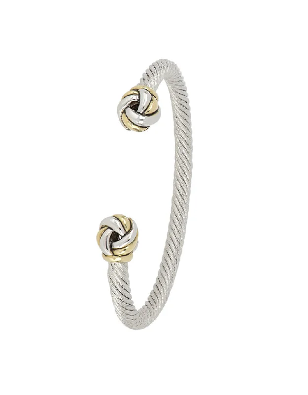 women adjustable bracelets -Infinity Knot Two Tone Ends Wire Cuff Bracelet