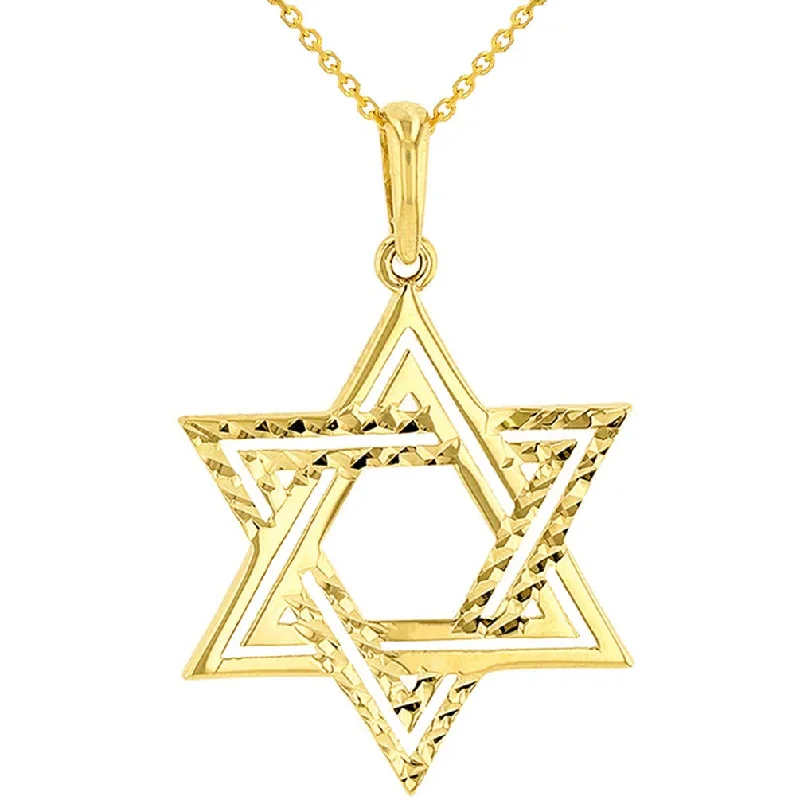 women engagement necklaces -Solid 14k Yellow Gold Textured Elegant Jewish Star of David Charm Pendant Necklace