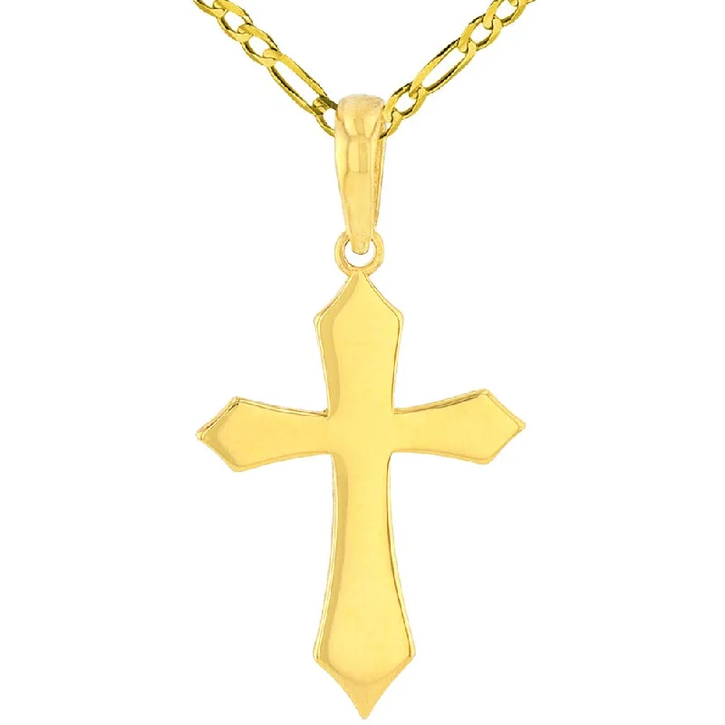 women sapphire necklaces -Solid 14k Yellow Gold Silhouette Botonee Orthodox Cross Pendant with Figaro Necklace