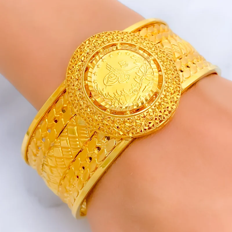 women heart-shaped bracelets -Majestic Glowing 21k Statement Bangle Bracelet