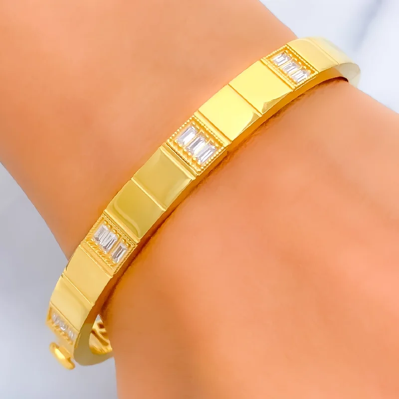 women leather bracelets -Dazzling Tasteful 21k Gold CZ Bangle Bracelet