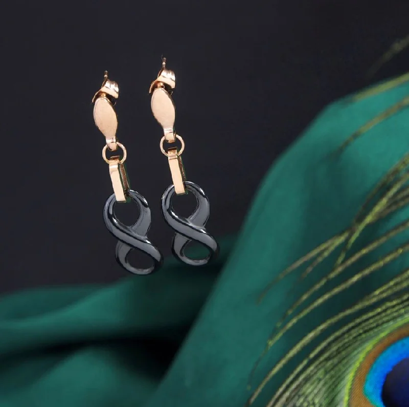 women chain earrings -Tarohi Jewels Stainless Steel Rosegold Plated Infinity Figure 8 Dangle Earring-STNER 2736