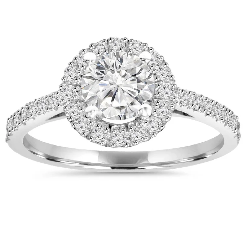 women alternative engagement rings -1CT Halo Round Diamond Engagement Ring 14K White Gold