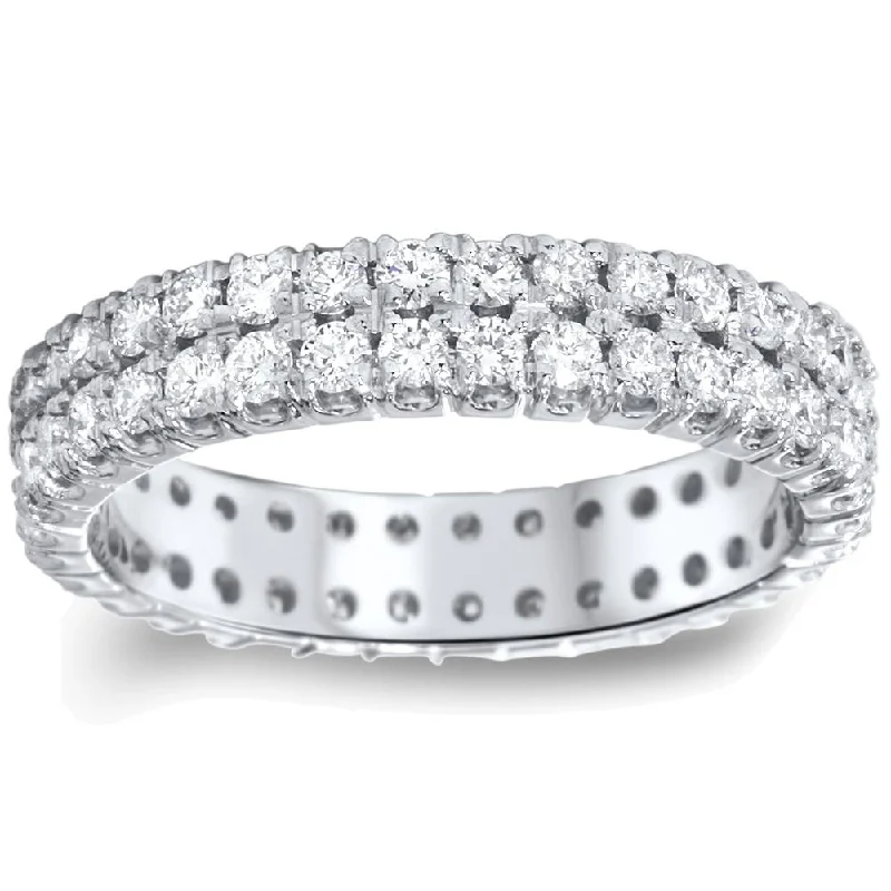 women diamond ring engagement sets -2ct Double Row Diamond Eternity Ring 14K White Gold