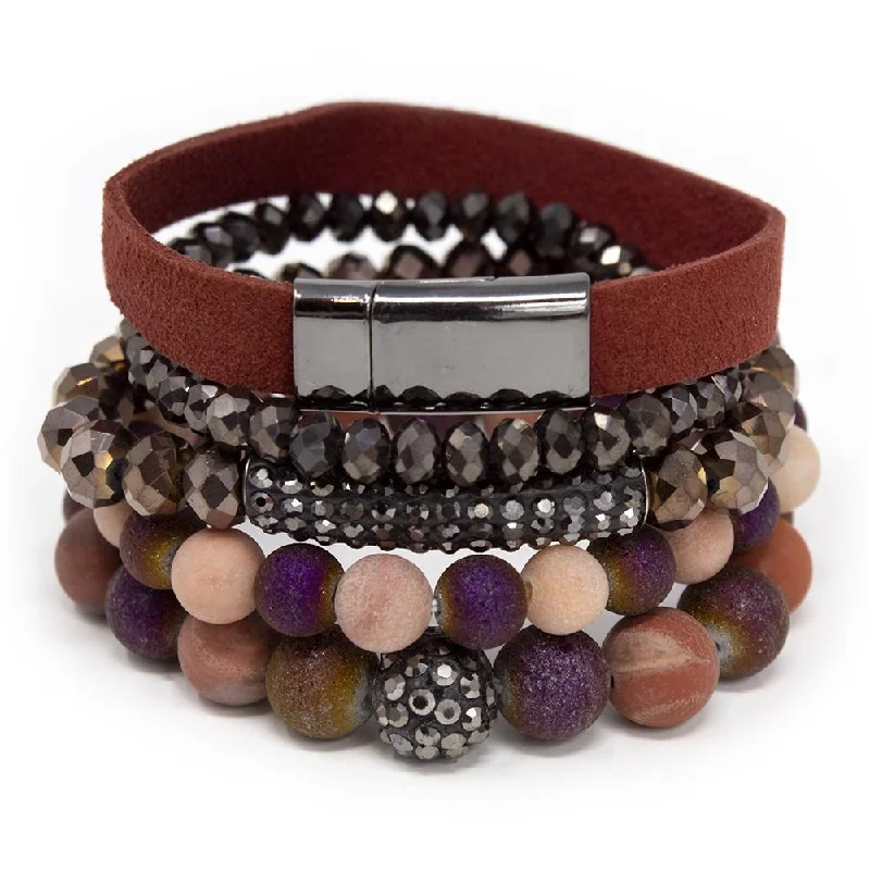 women luxury bracelets -Multi Stretch Bracelets with Wine Suede