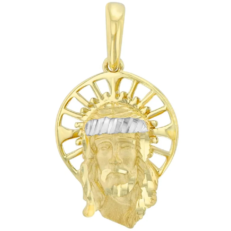 women link necklaces -Textured 14K Yellow Gold Dainty Halo Jesus Christ Face Pendant