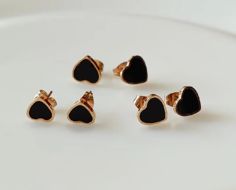 women gold drop earrings -Tarohi Jewels Stainless Steel Rosegold Plated Three Pair Heart Shaped Earring-STNER 2560