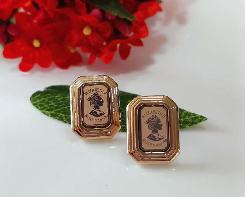 women rhinestone earrings -Tarohi Jewels Stainless Steel Silver/Rosegold Plated Queen Elizabeth Portrait Earring-STNER 2570