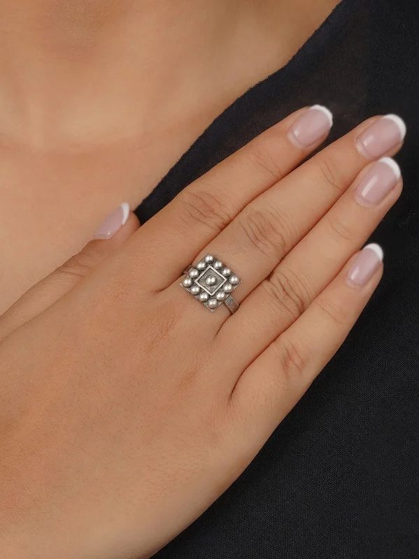 women large rings -Grey Color Silver Plated Tribal Ring - EK-SFRNG172