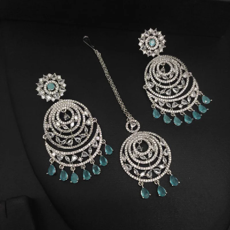 women oversized earrings -Aamrapali Silver Plated AD Earrings With Mangtikka