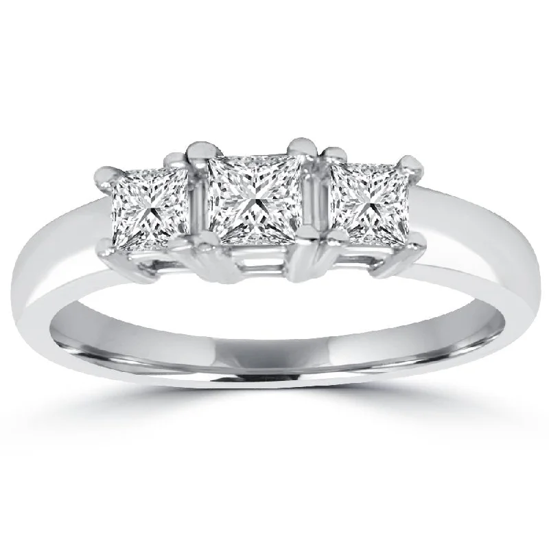 women wedding engagement rings -1ct Three Stone Princess Cut Diamond Engagement Ring 14K White Gold