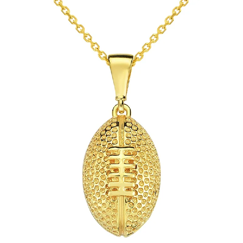 women art deco necklaces -14k Yellow Gold American Football Charm Small Sports Ball Pendant Necklace