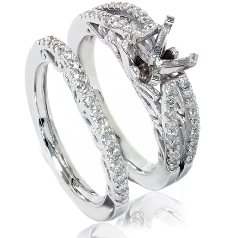 women diamond engagement rings -3/4ct Vintage Diamond Engagement Ring Bridal Set 14K White Gold